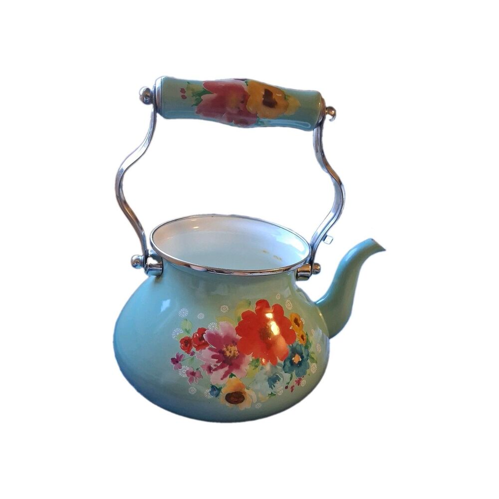 Pioneer Woman Breezy Blossom Tea Kettle Pot Floral Enamel Steel 1.9 Qt Cottage